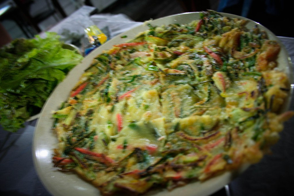 Focus is off :( But the haemul pajeon (seafood pancake) was pretty good! 