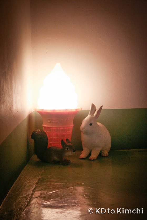 Animal characters on the staircase