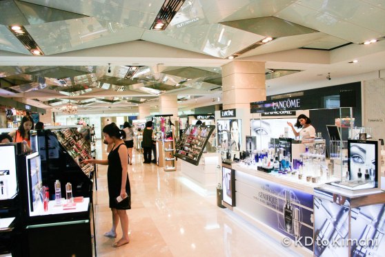 Various international and Korean-brand cosmetics on the first floor