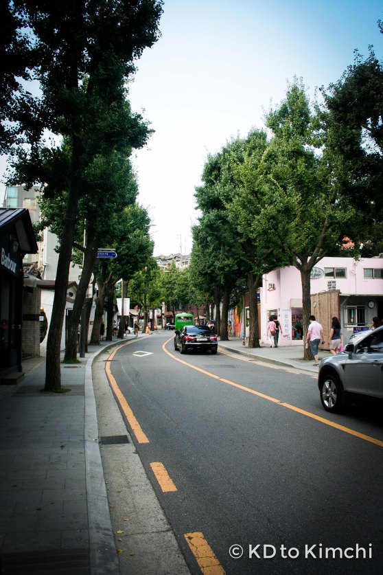 The tree-lined street of Samcheong-dong